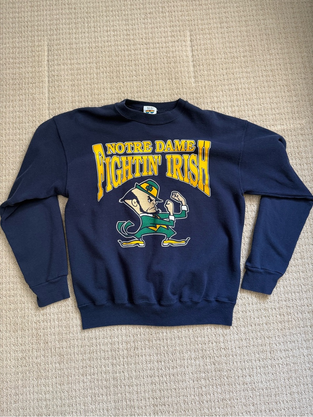 Notre Dame Fightin' Irish Vintage Retro Navy Crewneck Sweatshirt